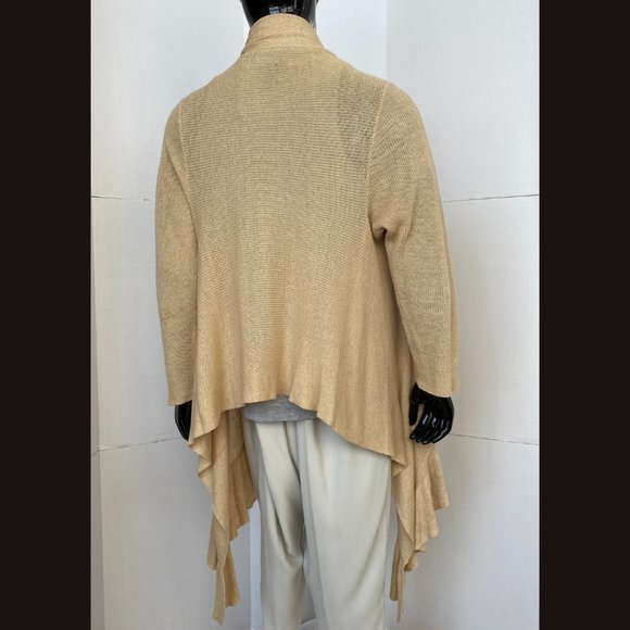 Lauren Ralph Lauren Buttery Tan Beige Ruffled Hi Lo Knit Cardigan One Size - Picture 4 of 12